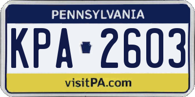 PA license plate KPA2603