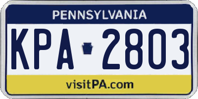 PA license plate KPA2803