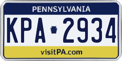 PA license plate KPA2934
