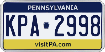 PA license plate KPA2998