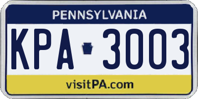 PA license plate KPA3003