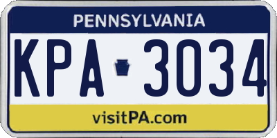 PA license plate KPA3034