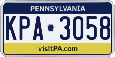 PA license plate KPA3058