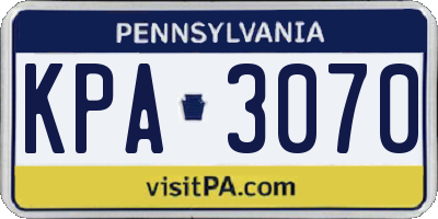 PA license plate KPA3070