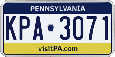 PA license plate KPA3071