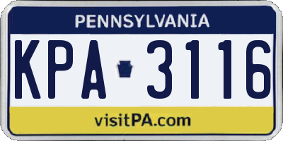 PA license plate KPA3116