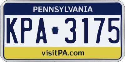 PA license plate KPA3175