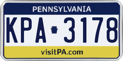 PA license plate KPA3178