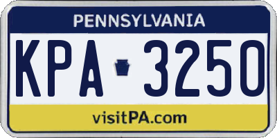 PA license plate KPA3250