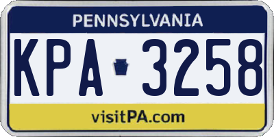 PA license plate KPA3258