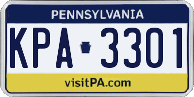 PA license plate KPA3301