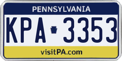 PA license plate KPA3353