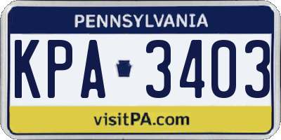 PA license plate KPA3403