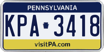 PA license plate KPA3418