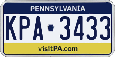 PA license plate KPA3433