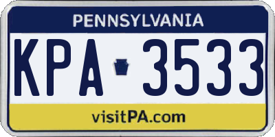 PA license plate KPA3533