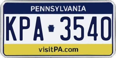 PA license plate KPA3540