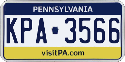 PA license plate KPA3566