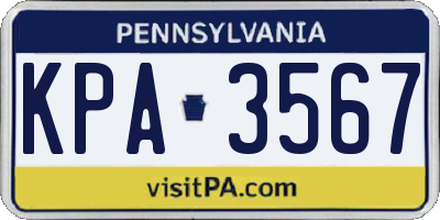 PA license plate KPA3567