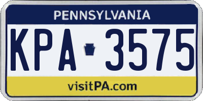 PA license plate KPA3575