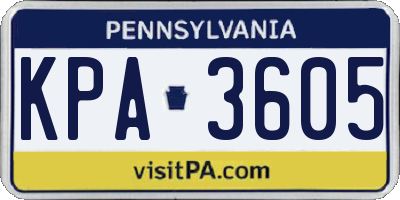 PA license plate KPA3605
