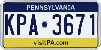 PA license plate KPA3671