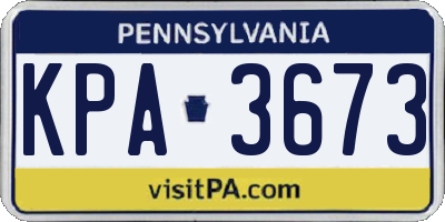 PA license plate KPA3673