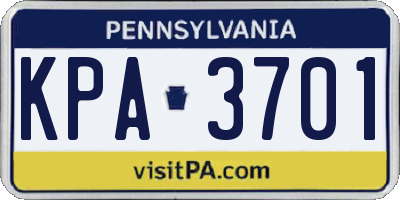 PA license plate KPA3701