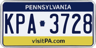 PA license plate KPA3728