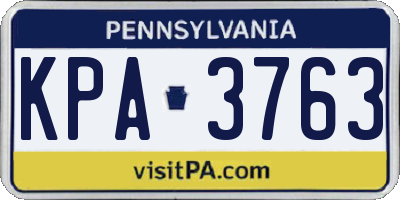 PA license plate KPA3763