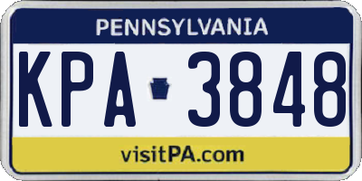 PA license plate KPA3848
