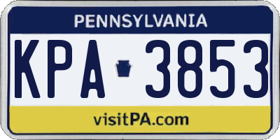 PA license plate KPA3853