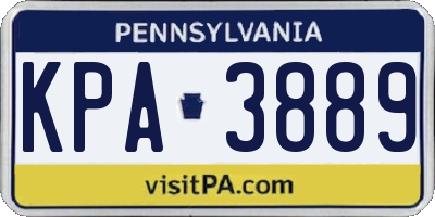 PA license plate KPA3889
