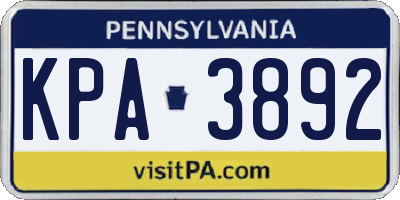 PA license plate KPA3892