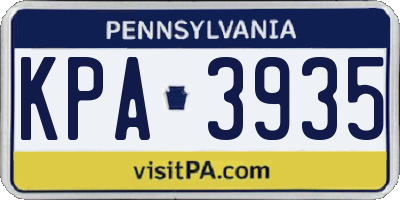 PA license plate KPA3935