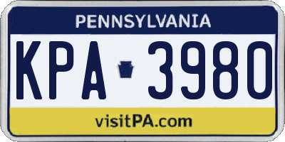 PA license plate KPA3980