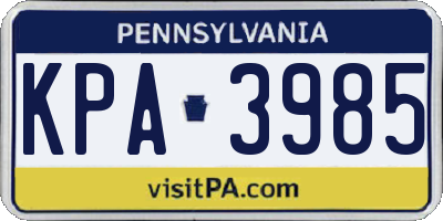 PA license plate KPA3985