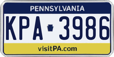 PA license plate KPA3986
