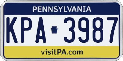PA license plate KPA3987