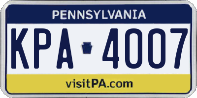 PA license plate KPA4007