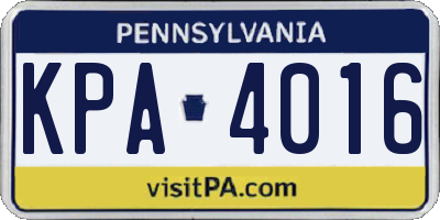PA license plate KPA4016