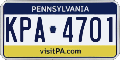 PA license plate KPA4701