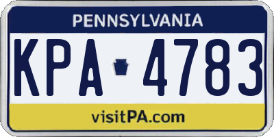 PA license plate KPA4783