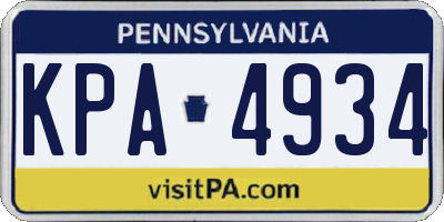 PA license plate KPA4934