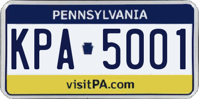 PA license plate KPA5001