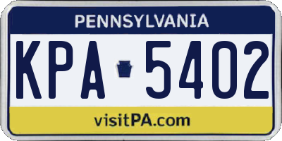 PA license plate KPA5402
