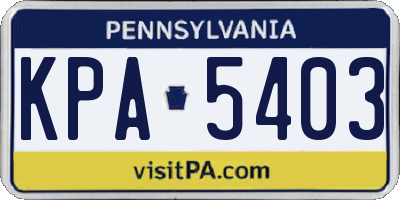 PA license plate KPA5403
