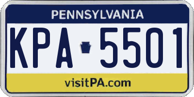 PA license plate KPA5501