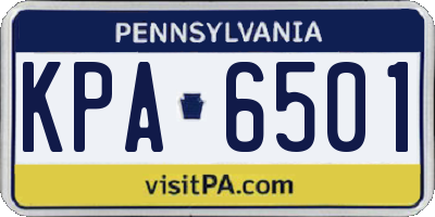 PA license plate KPA6501