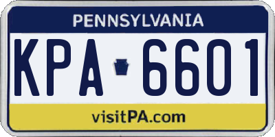 PA license plate KPA6601